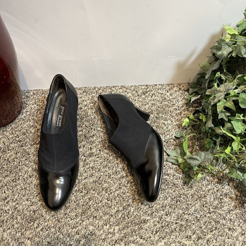 Paul Green Womens Shoe Black Fabric & Leather Pumps Block Heel Size 5 US 7.5